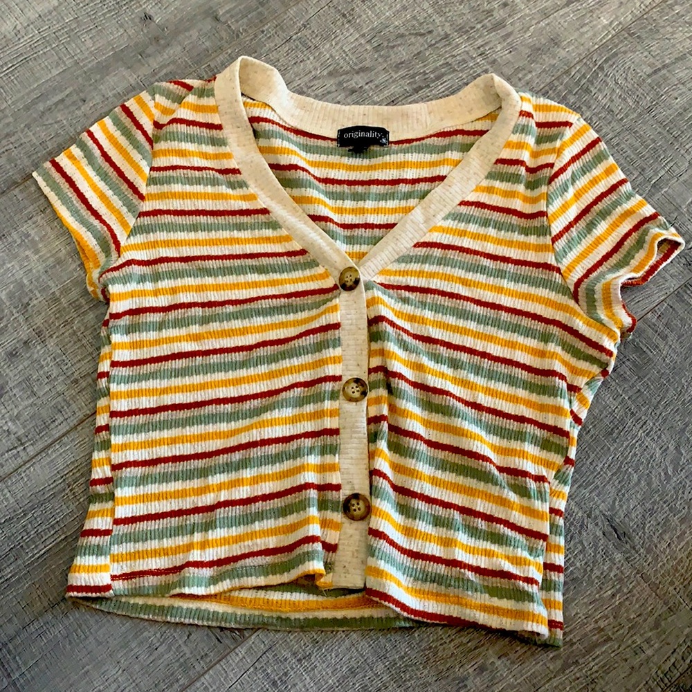 striped button up crop top